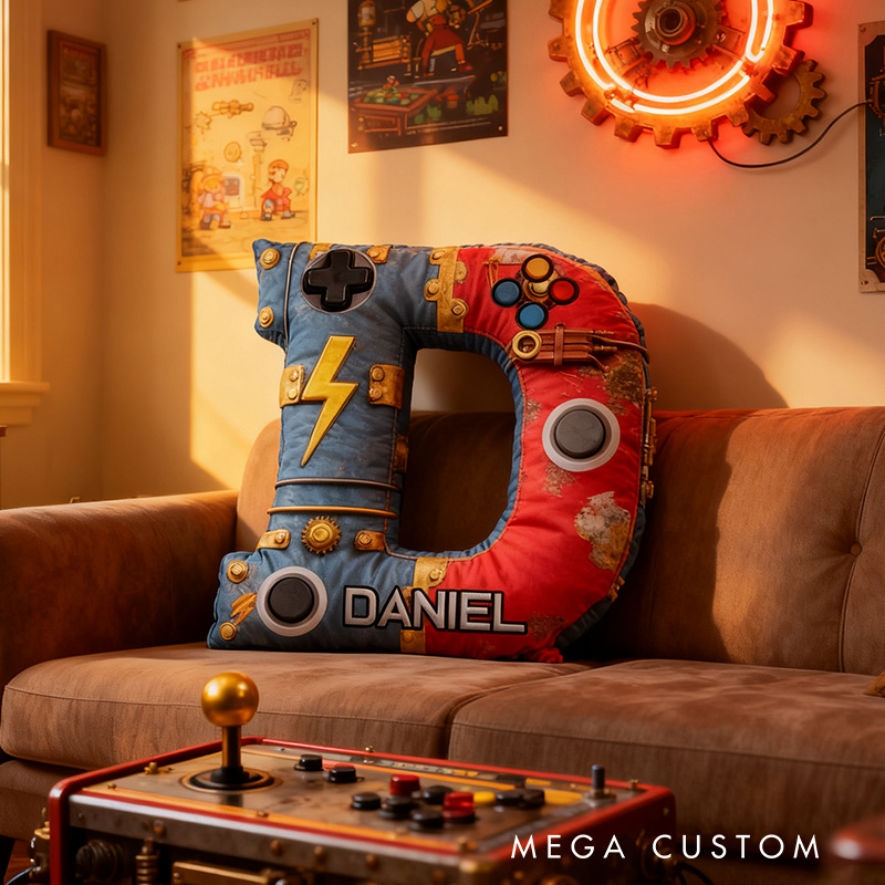 Personalized Graphic 3D Print Steampubnk Controller Alphabet Shaped Pillow for Game Lovers Initial Pillow Christmas Gift for Kids