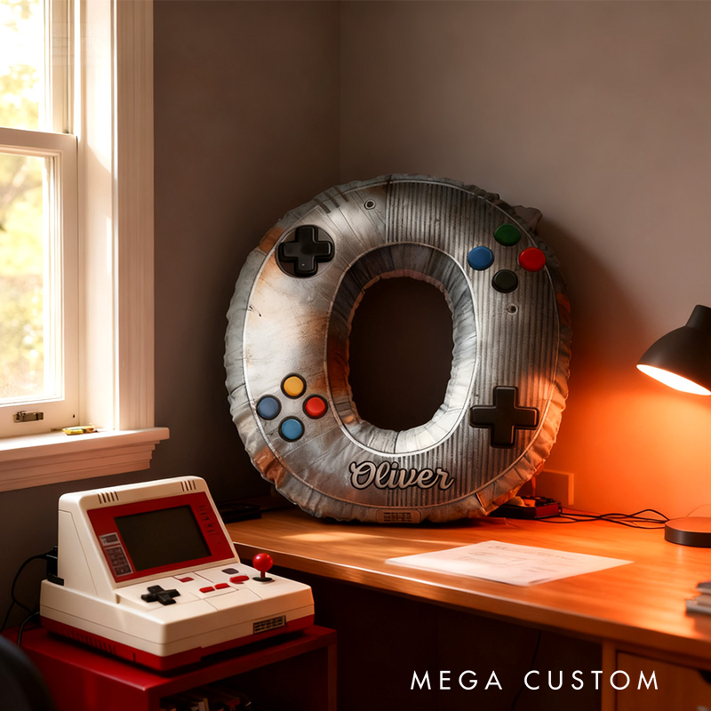 Personalized Graphic 3D Print Metal Controller Alphabet Shaped Pillow for Game Lovers Initial Pillow Christmas Gift for Kids