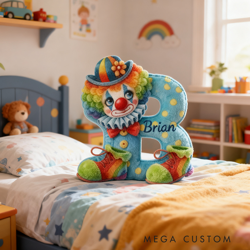 Personalized Clown Themed Custom Letter and Name Christmas gift Pillow Soft Decorative Graphic 3D Print Pillow for Kids