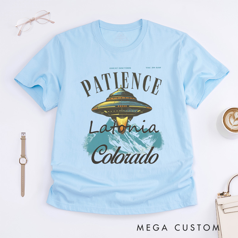 Personalized Patience Classic T-Shirts Alien UFO Tee Funny Retro Travel Poster Shirt Gift For Traveler