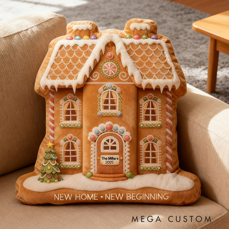 Personalized Gingerbread House Pillow Graphic 3D Print Custom Family Name New Home Gift Housewarming Gift