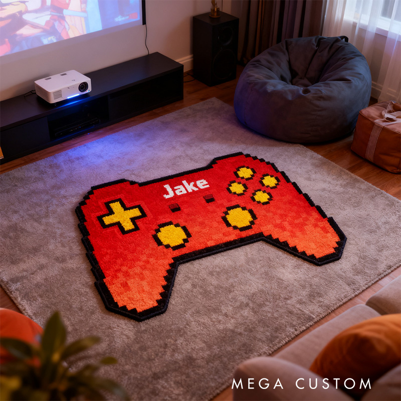 Personalized Graphic 3D Print Pixel Style Controller Rug with Ring Effect for Gamer Game Lovers Gift for Kids