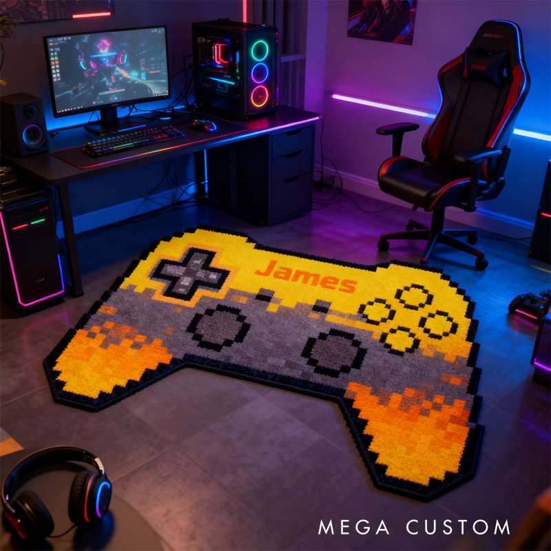 Personalized Graphic 3D Print Pixel Style Yellow Controller Rug for Gamer Game Lovers Gift for Kids