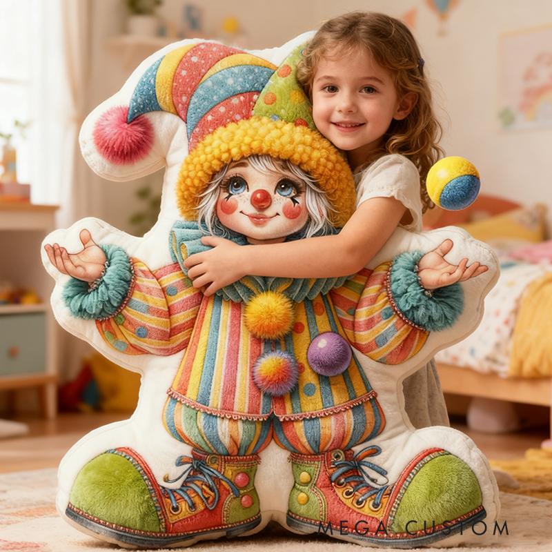 Personalized Christmas Gift Cheerful Circus Clown Pillow Vibrant with Fun Pom-Pom Details for Kids' Room Decor
