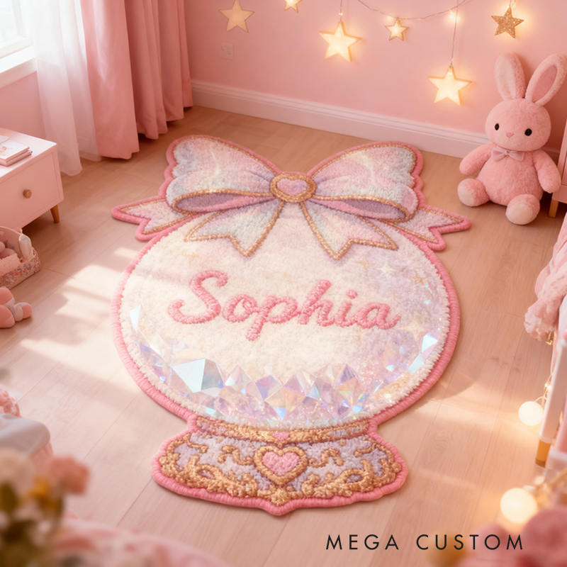 Personalized Crystal Ball Christmas Gift Pink Carpet Soft Plush Snow Globe Design Fairytale Princess Style Gift for Kids