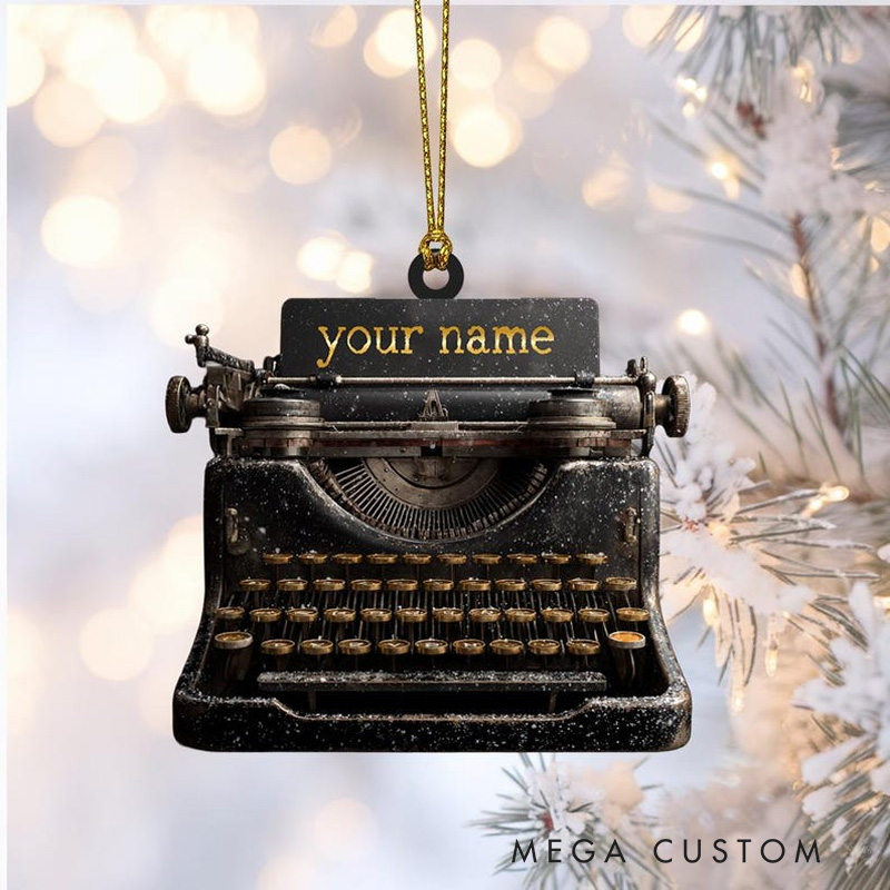 Personalized Typewriter Christmas Ornament 2D Acrylic Name Vintage Writer Christmas Tree Decor Holiday Keepsake Gift For Authors Book Lovers