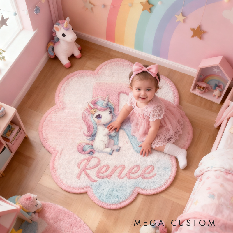 Personalized Cute Pink Hourse with Name Soft Rug Christmas Gift for Kids Rug Birthday Gifts for Kid