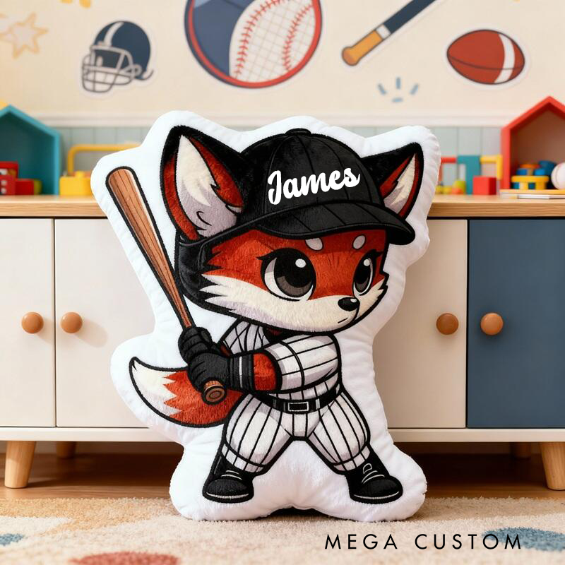 Personalized Fox Baseball Pillow with Custom Name A Fun and Unique Gift for Kids and Sports Lovers