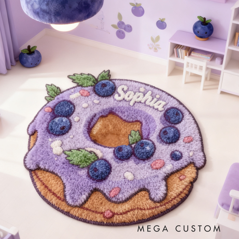 Personalized Cute Blueberry Donuts with Name Soft Rug Christmas Gift for Kids Rug Birthday Gifts for Kid