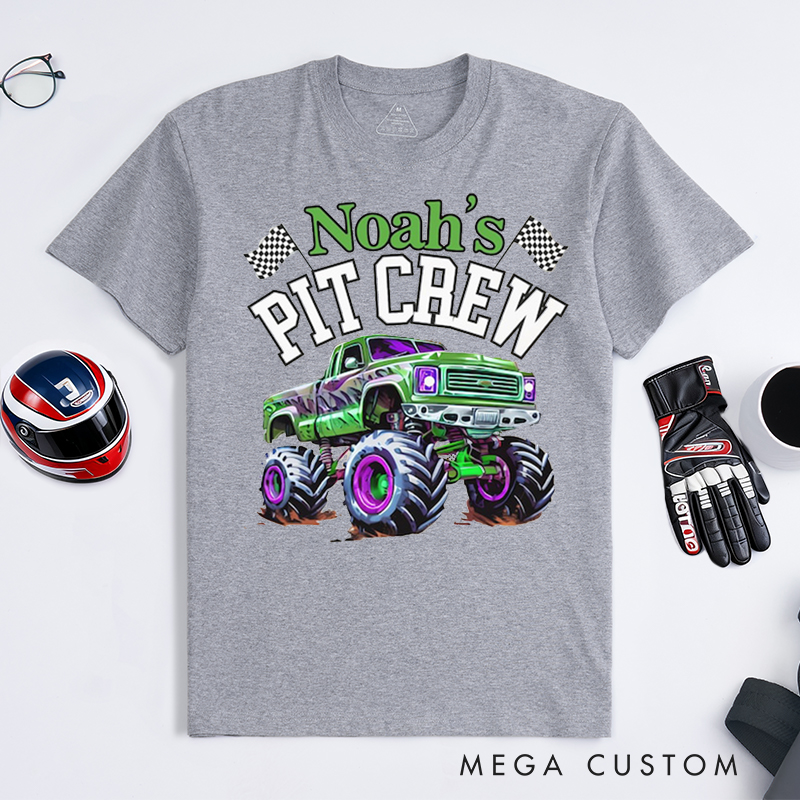 Personalized Monster Truck Pit Crew T‑Shirt Custom Name Classic Racing Tee Family Matching Shirt Car Lover Gift