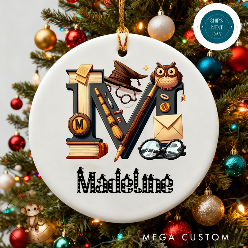 Personalized Wizard Themed Initial Personalized Christmas Tree Ornament Yearly Name Ornament Kids Gift Keepsake Holiday Ornamen