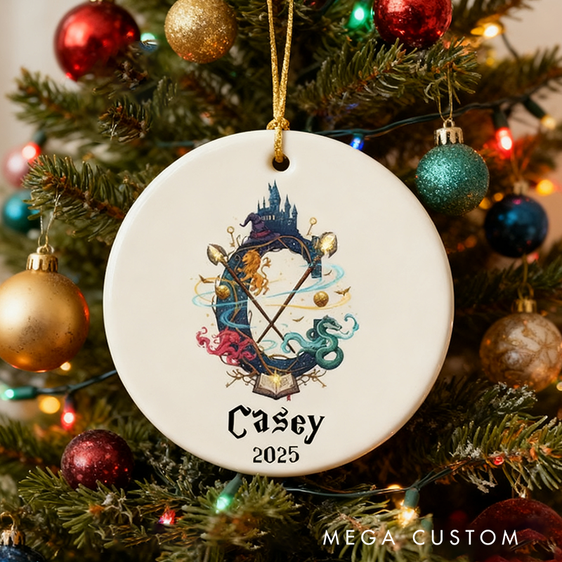 Personalized Wizard Ornament Monogram Christmas Ornament Wizard Inspired Ornament Magic Wizard Ornament for Kids Wizard Fantasy Ornament for Girls