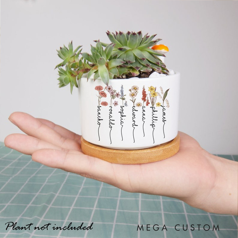 Personalized Birth Month Flowers Mini Plant Pot Grandma and Grandkids Flower Pot Nana Succulent Pot Gardening Lovers Gift