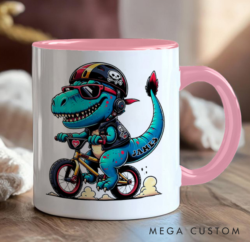 Personalized Bicycle Mug Dino Rider Bike Kids Mug Race Bike Mug Bicycle Mug Bicycle Coffee Cup Bicycle Tea Cup for Cyclistsfor Biker Cycling Riding Lovers