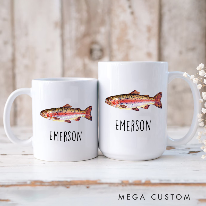 Personalized Fishing Mug Coffee Mug with Trout Fish Design Custom Name Perfect Gift for Anglers Coffee Lovers and Outdoor Enthusiasts