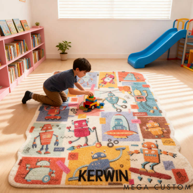 Personalized Custom Robot Themed Rug Kids Robotics Rug Doormat Children's Bedroom Playroom Rug Gifts for Kid