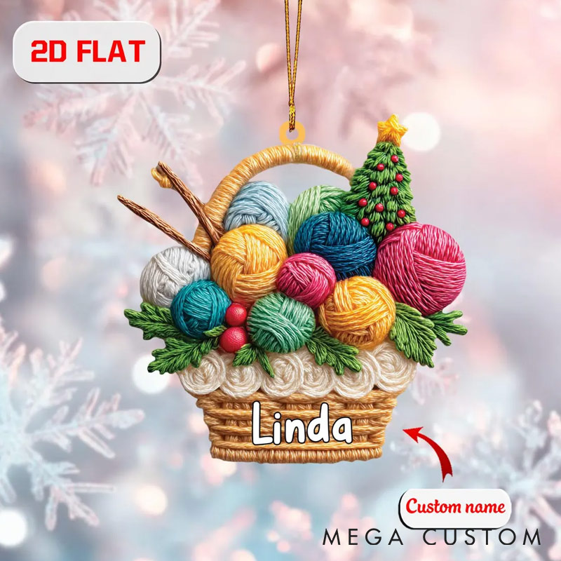 Personalized Knitting Ornament Yarn Basket Christmas Tree Ornament for Crochet Lover