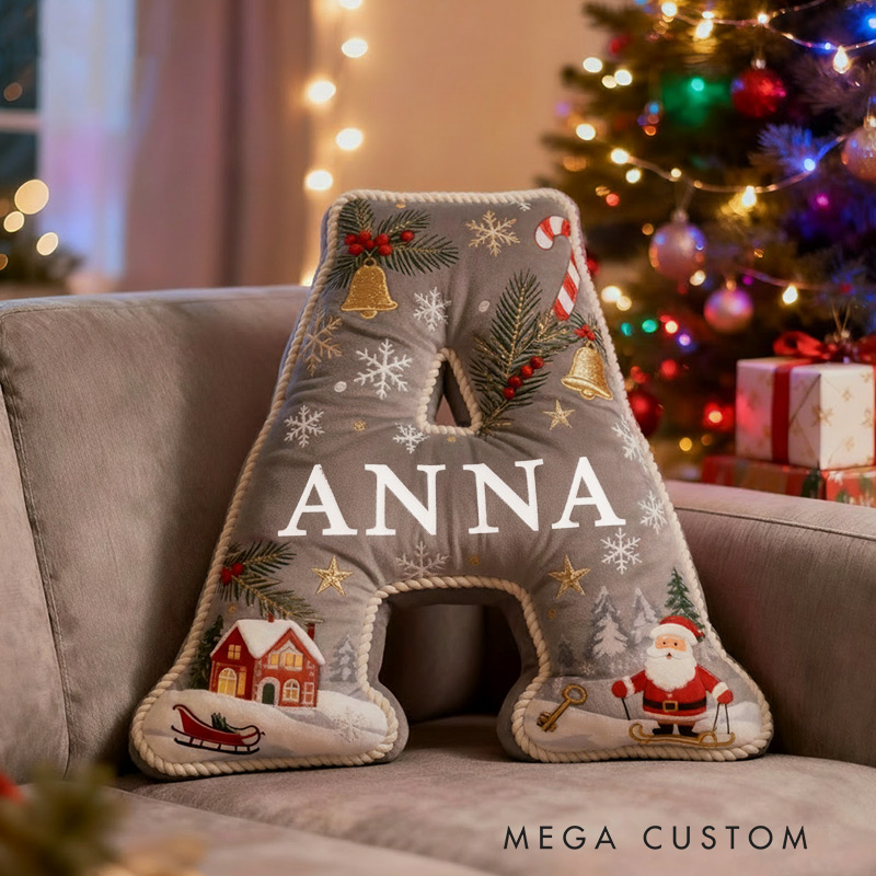 Personalized Christmas Initial Pillow Graphic 3D Print Custom Name Pillow Festive Holiday Decor Cozy Home Accent Soft Cushion Housewarming Gift for Family and Kids 