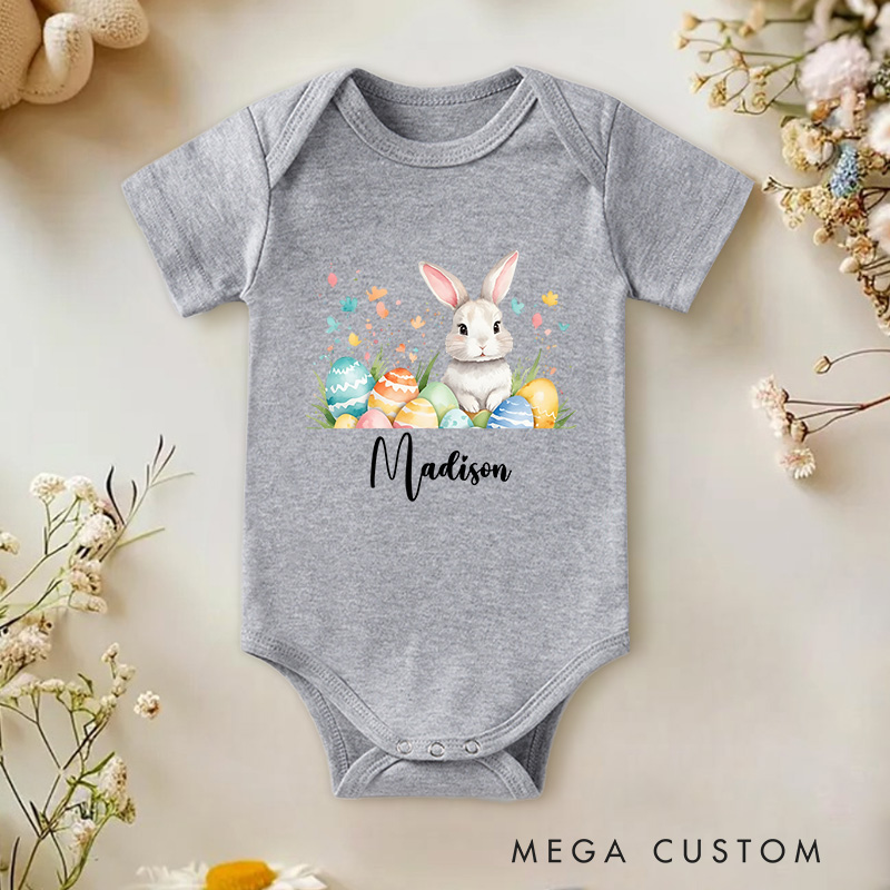 Personalized Baby Onesie Easter Bunny with Colorful Eggs Baby Onesie