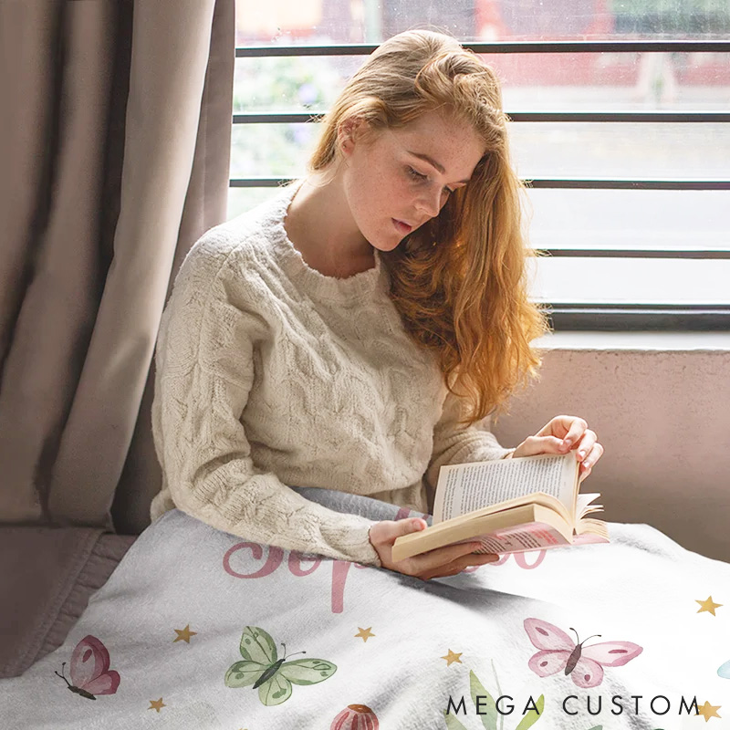 Personalized Flower Reading Nook Book Soft Throw Blanket with Name Reading Corner Daily Use Birthday Gift for Book Lovers