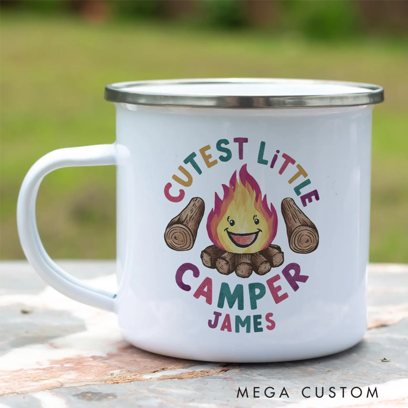 Personalised Kids Enamel Mu Cutest Little Camper Custom Children’s Mug Camping Adventure Gift for Kids