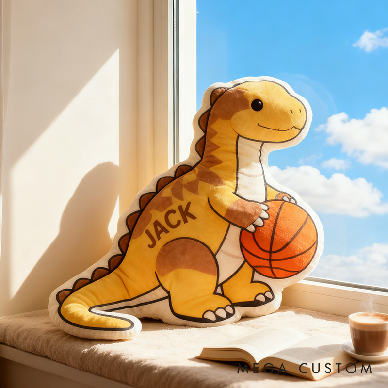 Personalized Dinosaur Basketball Pillow with Custom Name for Kids and Sports Fans