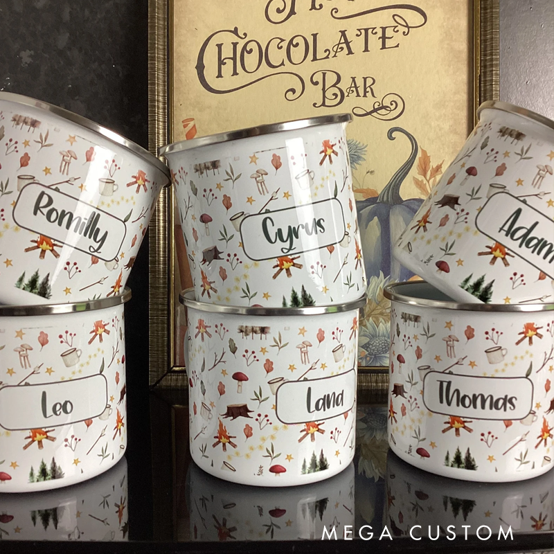 Personalised Campfire Enamel Mug Camping Birthday Gift Custom Children’s Mug Camping Adventure Gift for Kids