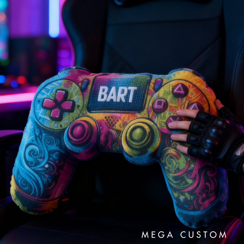 Personalized Neon Game over Pillow Gamer Controller Pillow Gift for Game Geek Lover