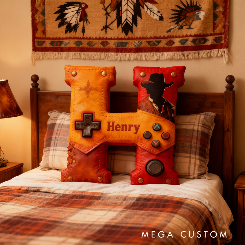 Personalized Graphic 3D Print Western Controller Alphabet Shaped Pillow for Game Lovers Initial Pillow Christmas Gift for Kids