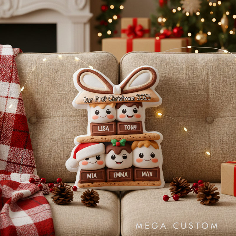 Personalized Family Christmas Pillow Custom S’mores Pillow with Names Housewarming Gift Christmas Gift 