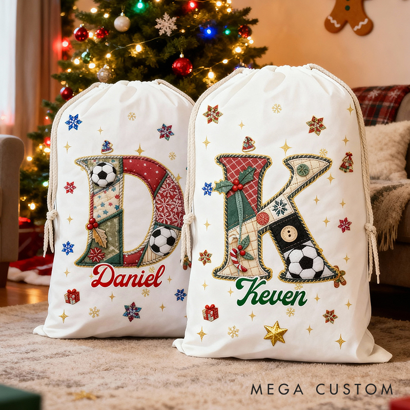Personalized Santa Sack with Soccer Design and Custom Name for Kids