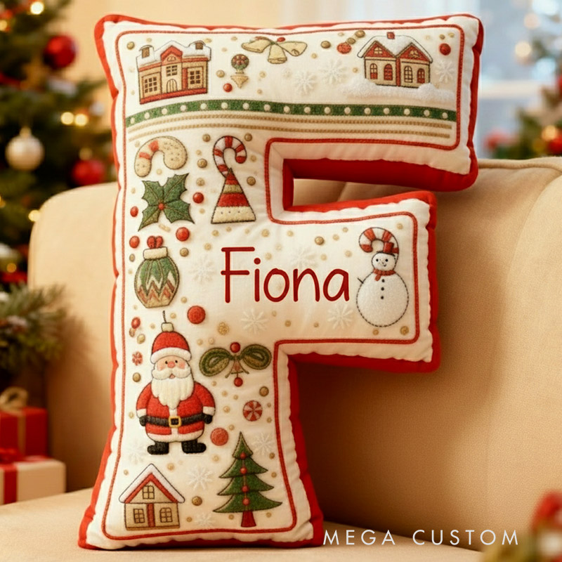 Personalized Christmas Initial Pillow Graphic 3D Print Custom Name Pillow Festive Holiday Decor Housewarming Gift for Family and Kids