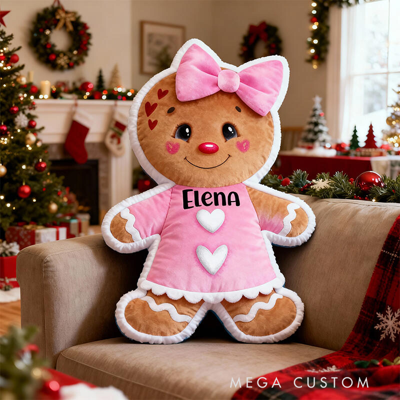 Personalized Cute Gingerbread Man with Name Graphic 3D Print Pillow Christmas Gift for Kids or Baby Birthday Gifts