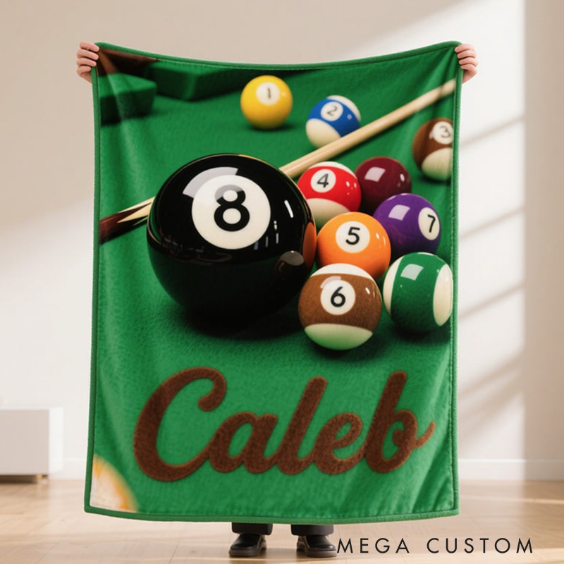 Personalized Billiards Themed Blanket with Custom Name for Pool Enthusiasts