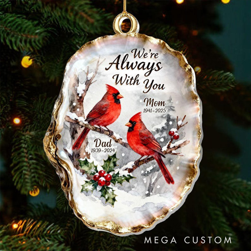 Personalized Cardinal Memorial Ornament 2D FLAT Acrylic Ornament Red Bird and Holly Design Sympathy Gift for Loss of Parents