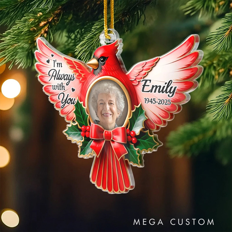 Personalized Photo Cardinal Acrylic Ornament Christmas Memorial Sympathy Gifts for Loss of Loved One A Life Remembered With Love
