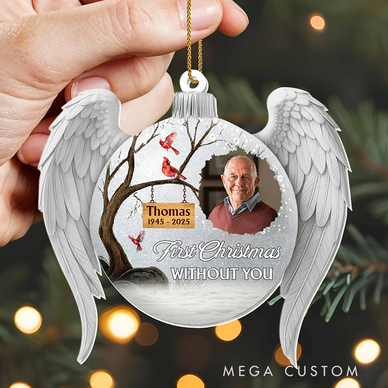 Personalized Acrylic Ornament First Christmas Without You Cardinals and Snow Ornament Gift for Family