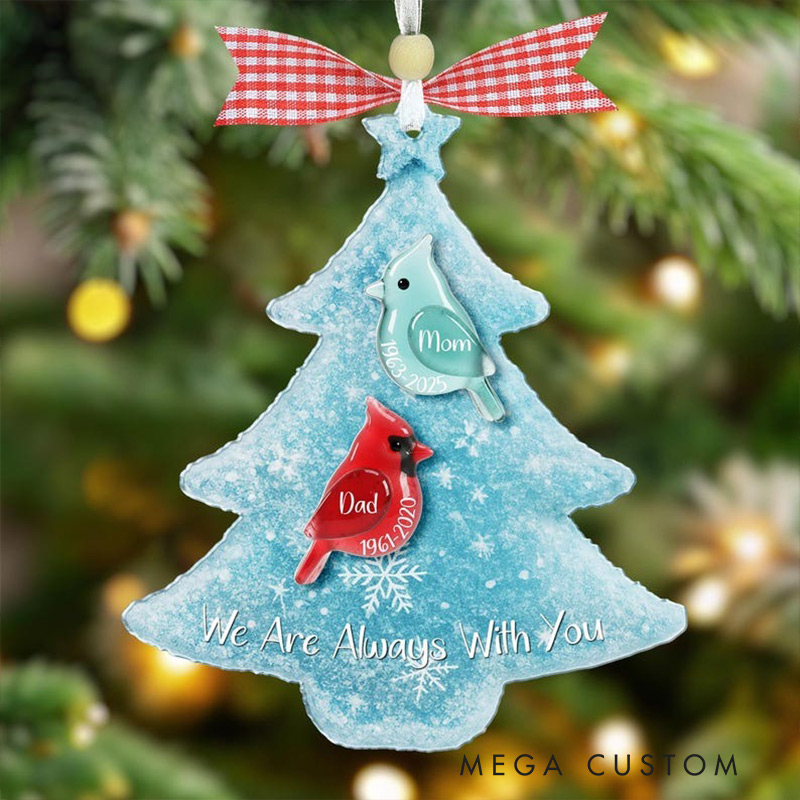 Personalized Memorial Cardinal Sea Glass Ornament Remembrance Christmas Tree Ornament Loss of Parent Sympathy Gift