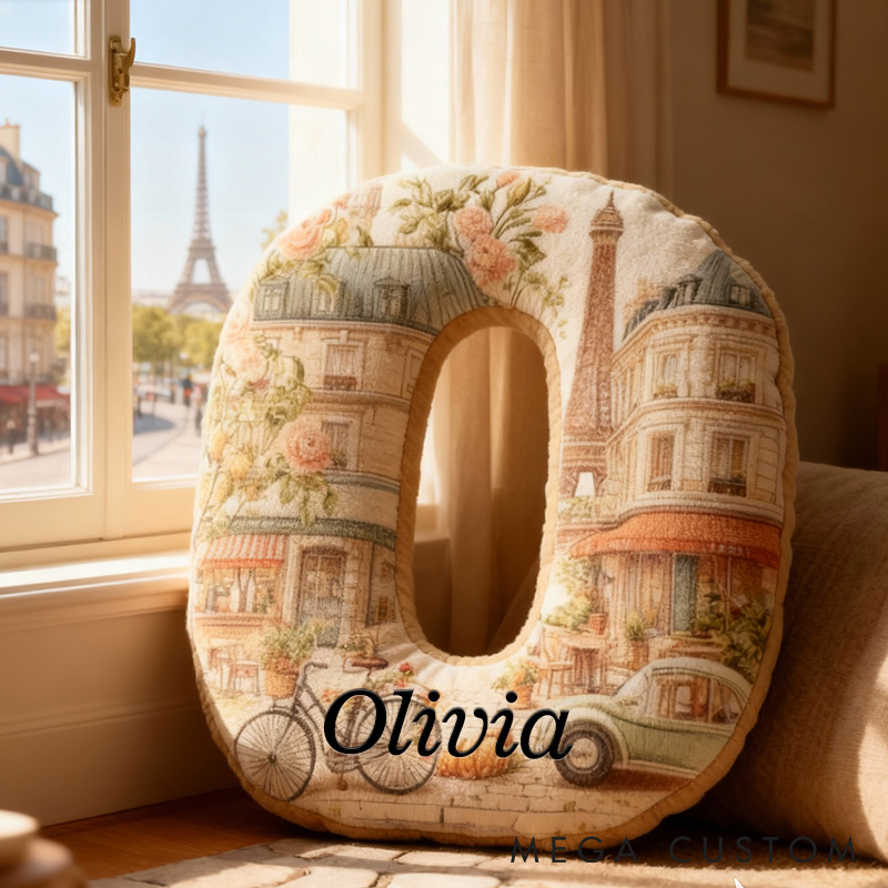 Personalized Parisian Escape Initial Pillow Graphic 3D Print Pillow for Travel Lovers
