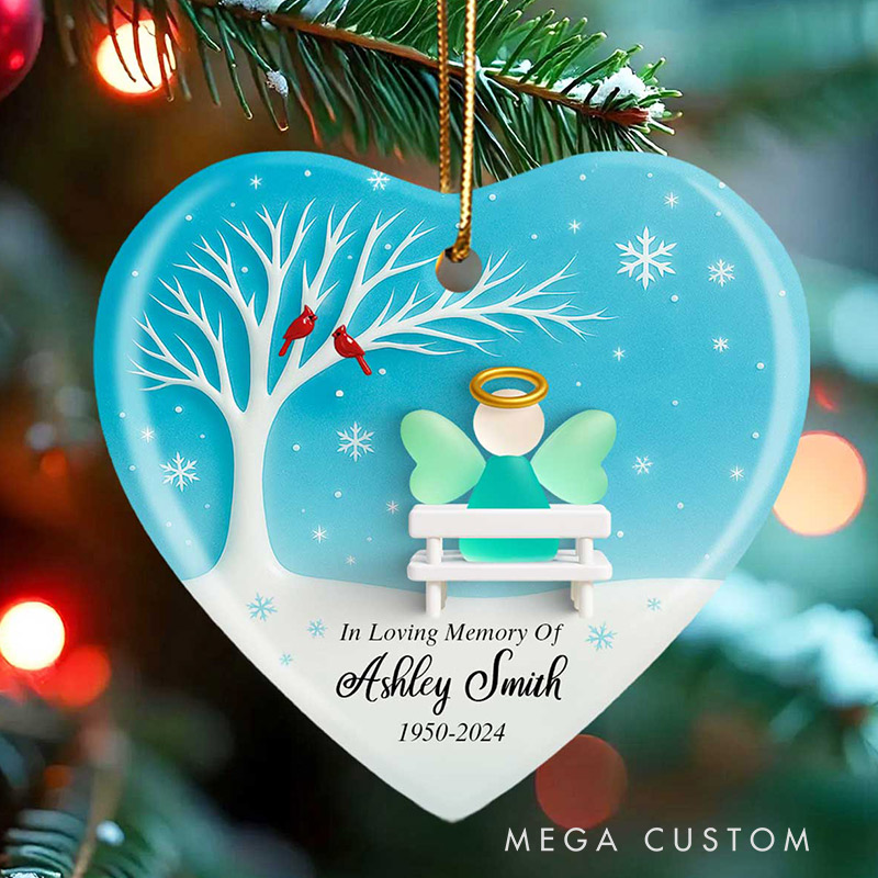 Personalized Ceramic Ornament Angel Memorial Sea Glass Effect Christmas Sympathy Gift for Family Memorial Keepsake 