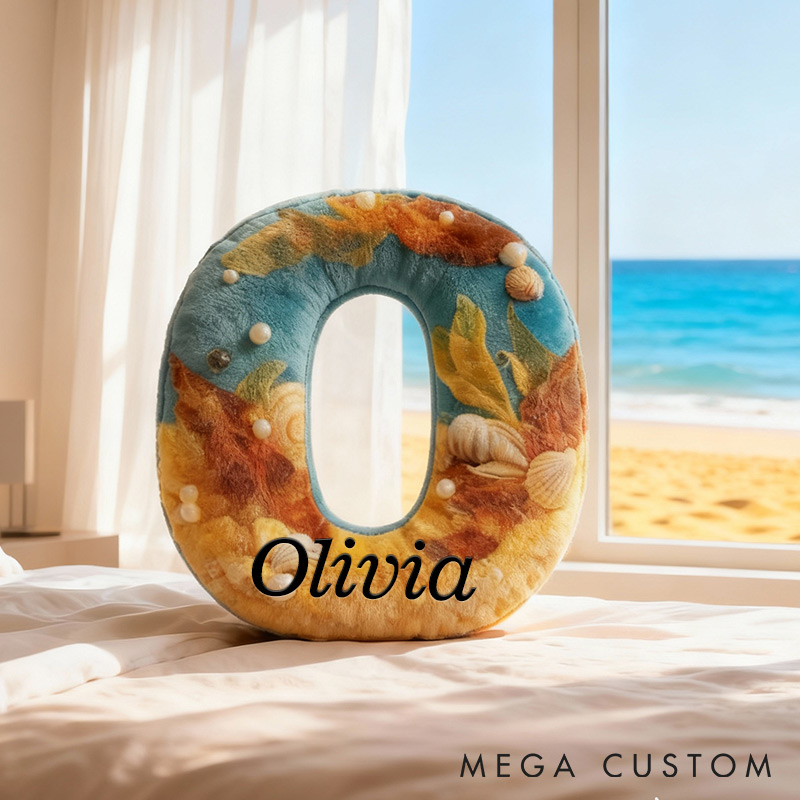 Personalized Seashell Dream Initial Pillow Graphic 3D Print Pillow for Travel Lovers