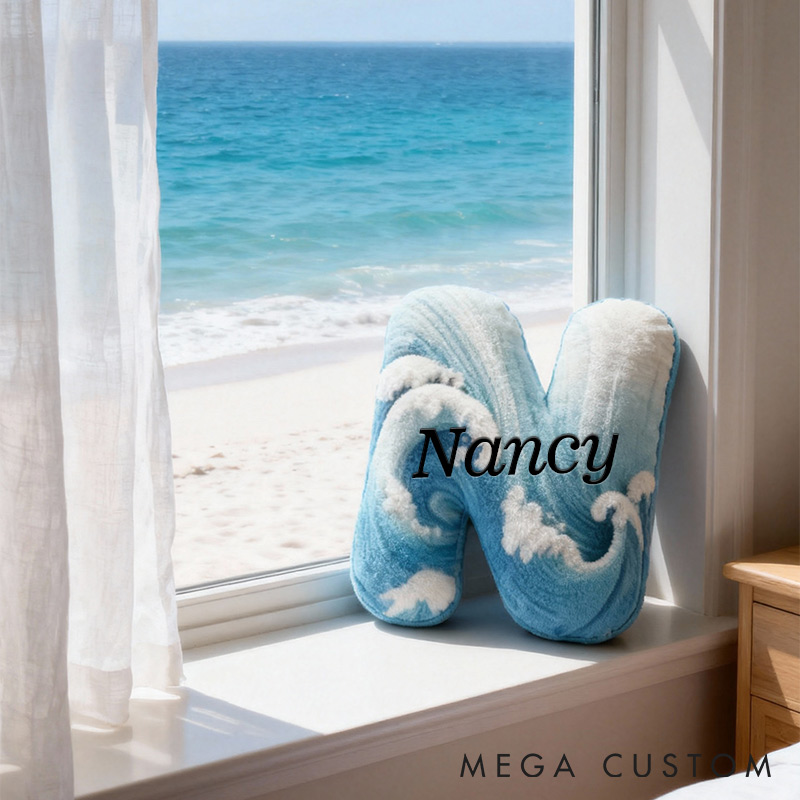 Personalized Ocean Breeze Initial Pillow Graphic 3D Print Pillow for Travel Lovers