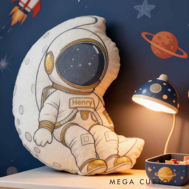 Personalized Astronaut Moon Kid Pillow Custom Name Space Enthusiasts Kid Pillow Gift for Astronomy Lovers