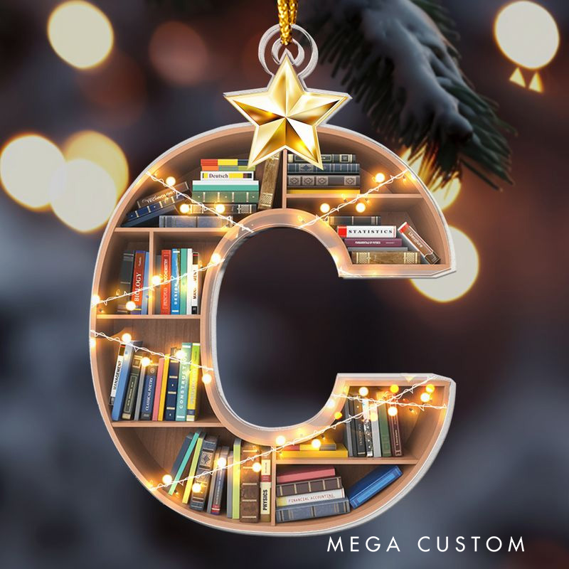 Personalized Bookshelf Acrylic Ornament with Name Bookish Letter Christmas Ornament Gift for Book Club Librarian Book Lovers