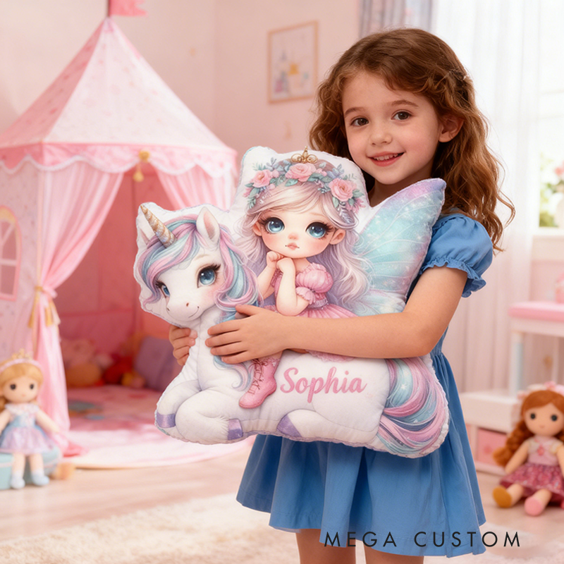 Personalized Name Fairy Christmas Gift Pillow Pastel Colors Custom Name and Whimsical Fantasy Style Graphic 3D Print Pillow for Kids