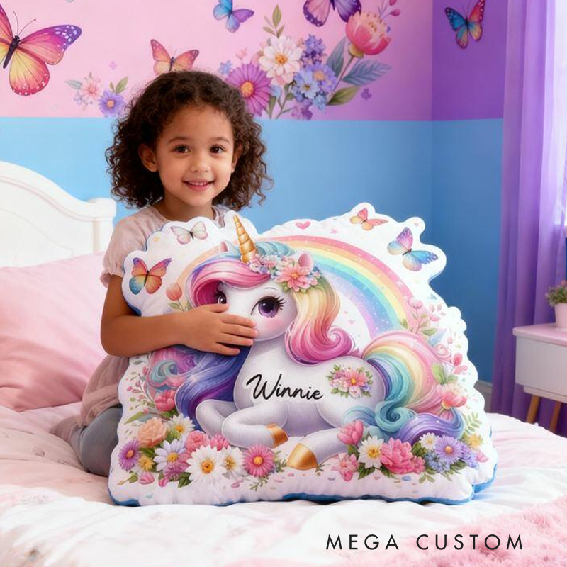 Personalized Dream Horse and Rainbow with Name Graphic 3D Print Pillow Christmas Gift for Kids or Baby Birthday Gift
