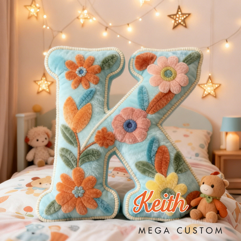 Personalized Flower Alphabet Throw Pillow Garden Flower Letter Pillow with Name for Kids Girl Boy Gardener Christmas Gifts Loving Room Decor
