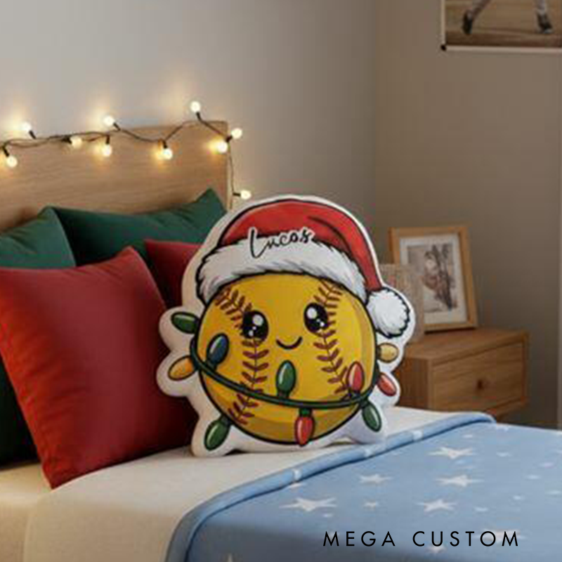 Personalized Christmas Softball Pillow Spread Holiday Cheer with Your Name