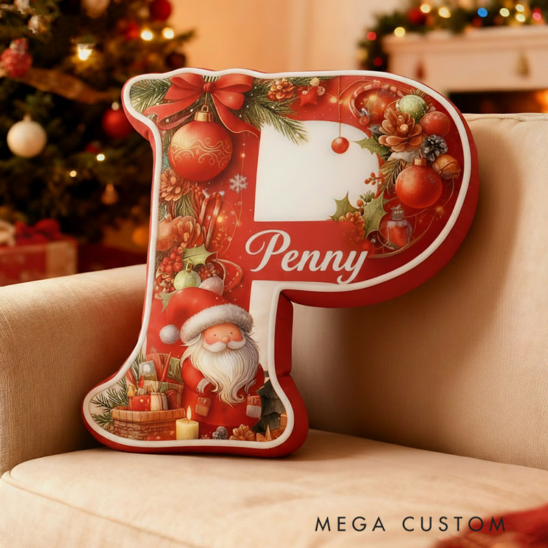 Personalized Christmas Initial Pillow Graphic 3D Print Custom Name Pillow Festive Holiday Pillow Housewarming Gift Family Gift 