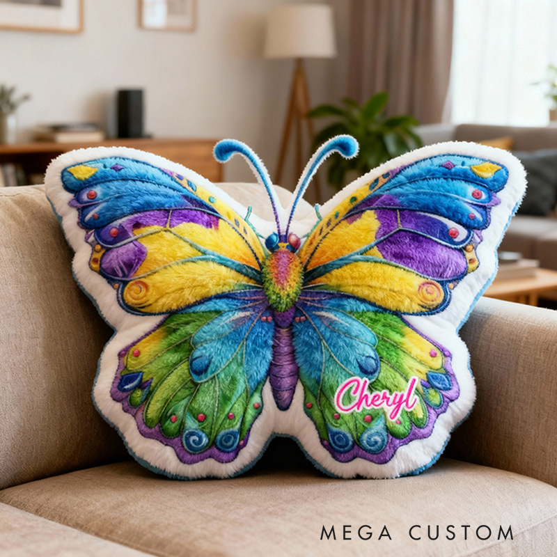 Personalized Name Pillow with Butterflies Design Colorful Gift for Kids Gardening Lovers Gift